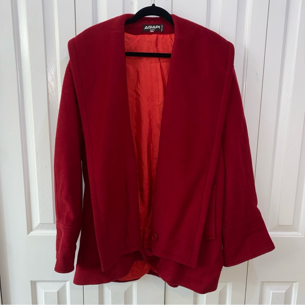 Vintage Agapi Paris Red Wool Coat 42 Made In France